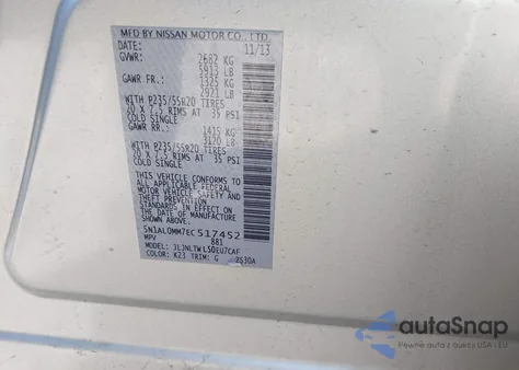 2014 Infiniti Qx60 z USA, uszkodzony, nr VIN 5N1AL0MM7EC517452